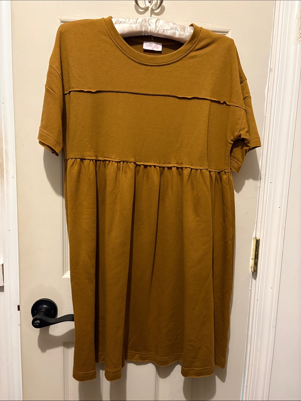 Pink Lily Mustard Short Sleeve Babydoll Dress